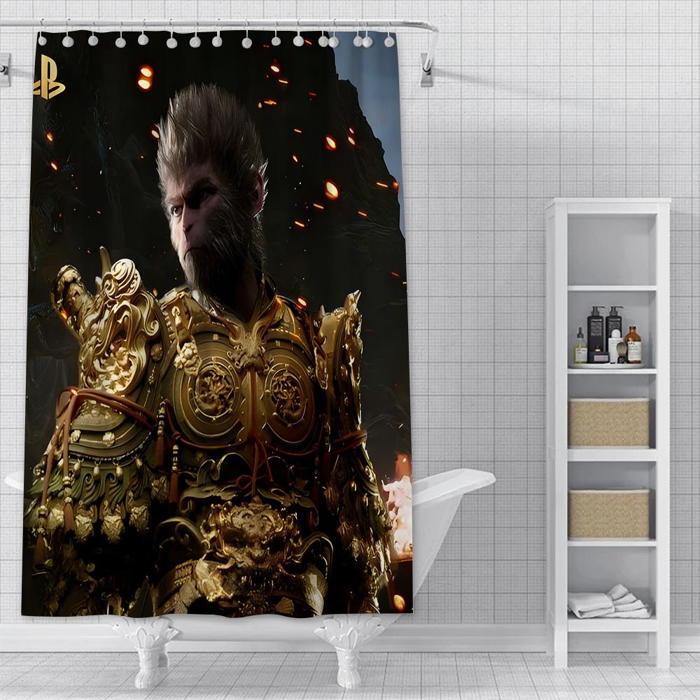 Spiel Black Myth Wukong Duschvorhang Wasserdicht Polyester Stoff Farbe Bad Vorhänge Home Badezimmer Dekor Vorhang Mit Haken