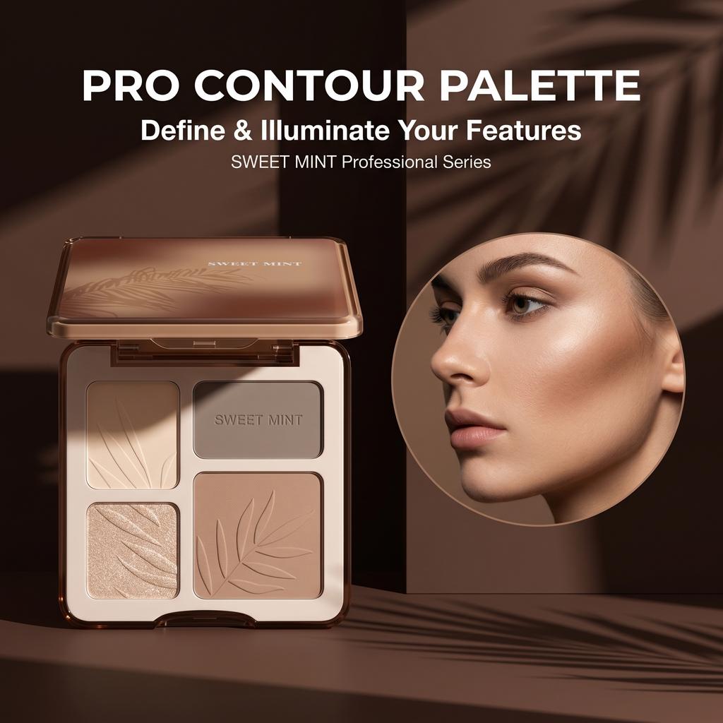 Sweetmint 4- Contour Palette Highlight & Contour Integrated Fine Texture Easy to Blend Beginner Friendly