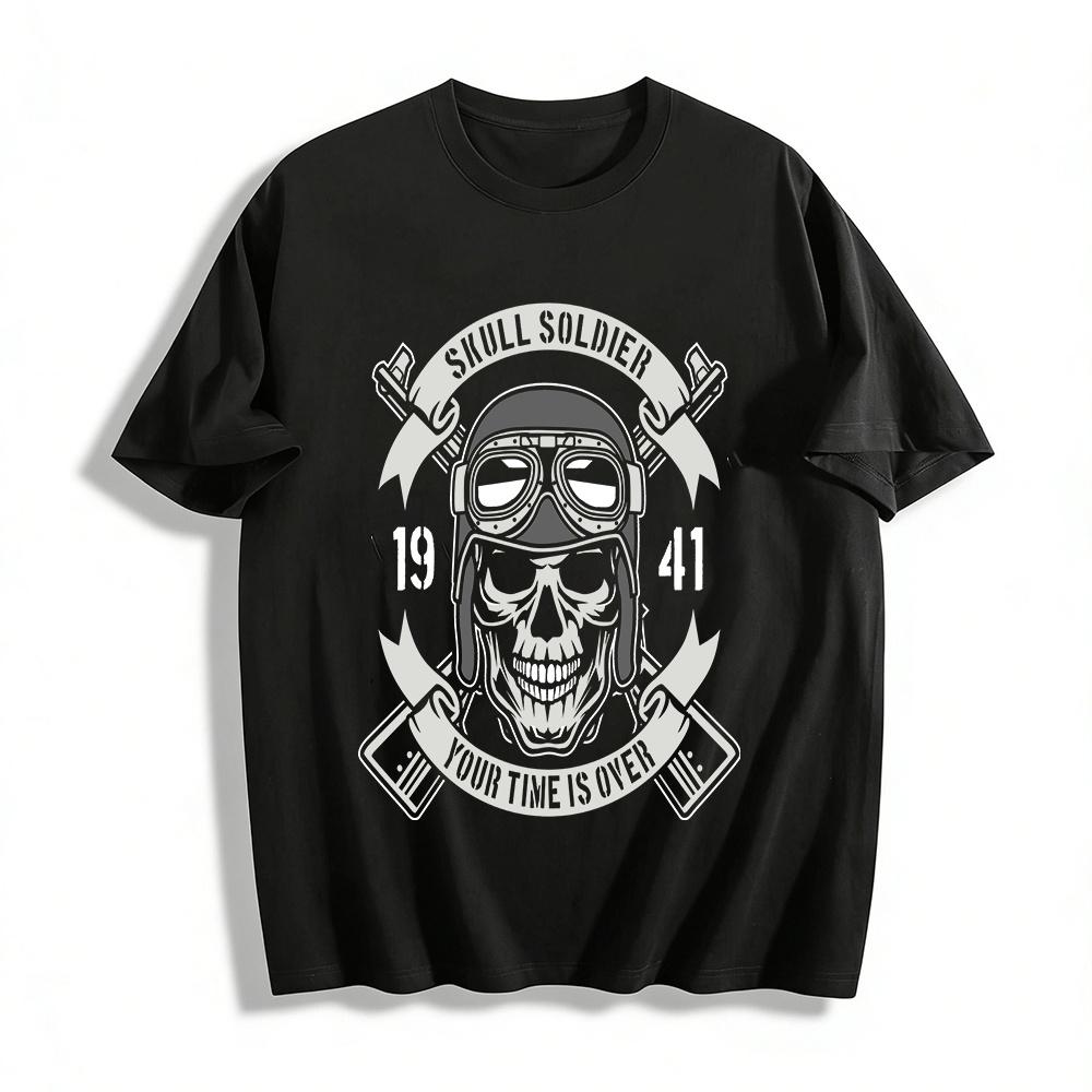 

Vintage Skull Soldier Print T-shirt Cool Dark Style Top For Men Pure cotton T-shirt 6XL