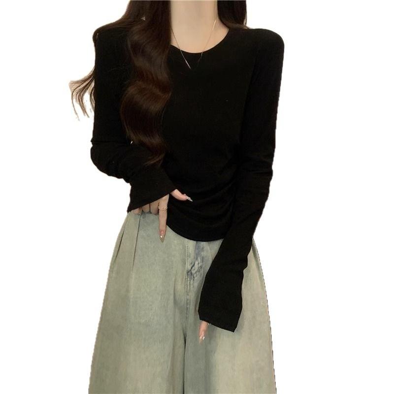 Early Autumn Sophisticated and Stylish Fitted Short-sleeved Base Layer Blouse for Women with Long Sleeves