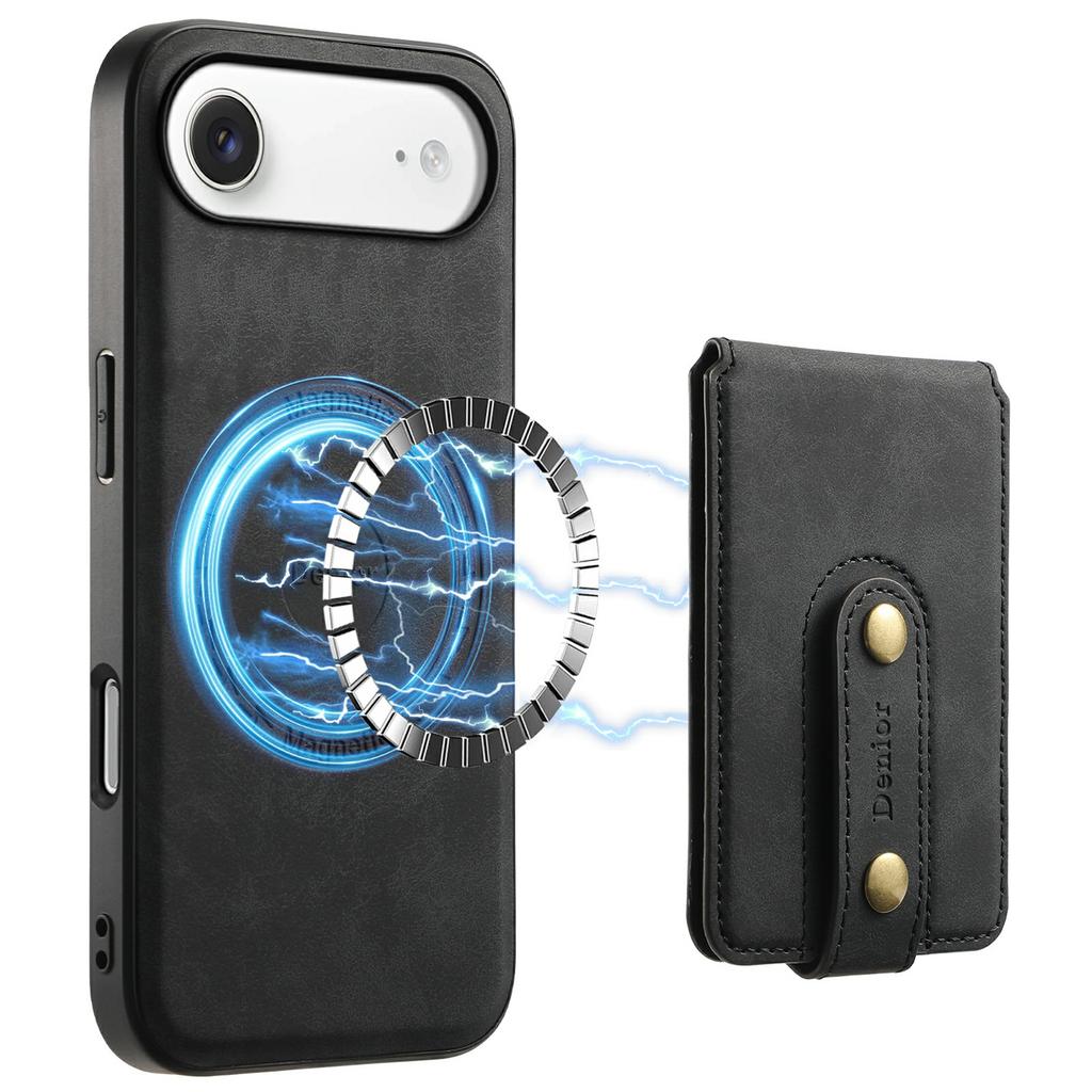 DENIOR D14 For iPhone Air Magnetic Case with Detachable Card Holder Kickstand PU+TPU+PC Phone Cover