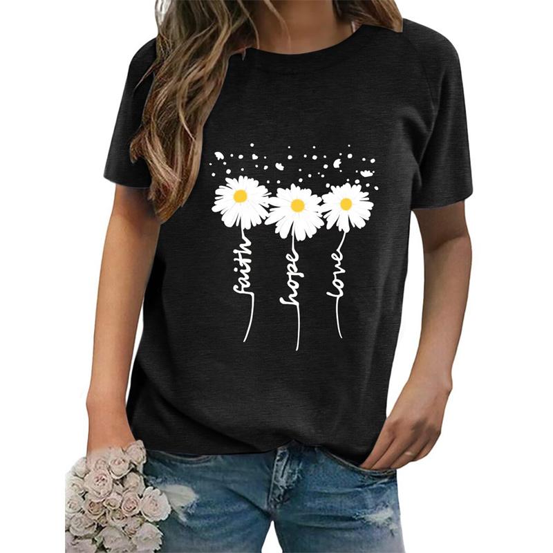 White Flowers Pattern T-Shirt For Women Pure Beautiful 3D Printed Short Sleeves Summer Leisure O-Neck T Shirts Loose Tops Tees