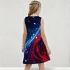 Girls Round Neck Sleeveless Galaxy Printed A Line Flared Dress Red White Blue