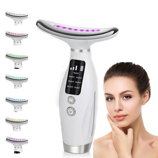 7-Farben LED Lichttherapie Gesichtsmasseur Anti-Aging, Hautstraffung Gesichtsabnehmstab, Vibration, Faltenreduzierung für Gesicht, Hals, Auge