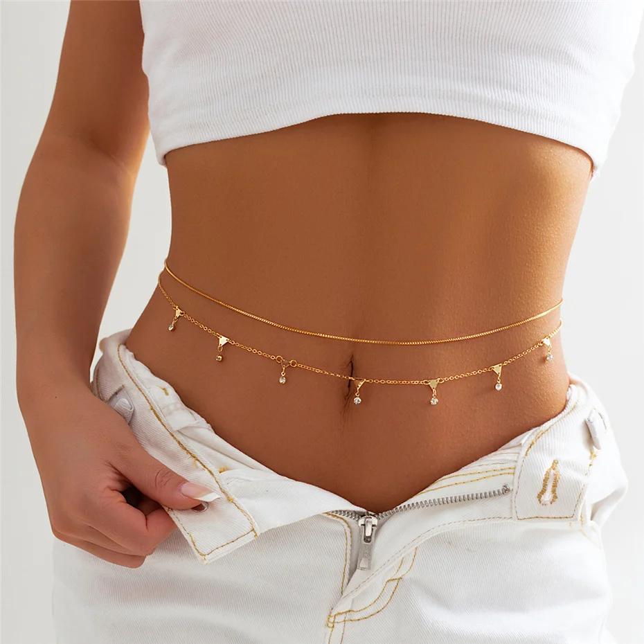 9 Styles Boho Rhinestone Zircon Star Moon Pendant Waist Belly Belt Chain Women Summer Bikini Y2K Accessories Rave Body Jewelry