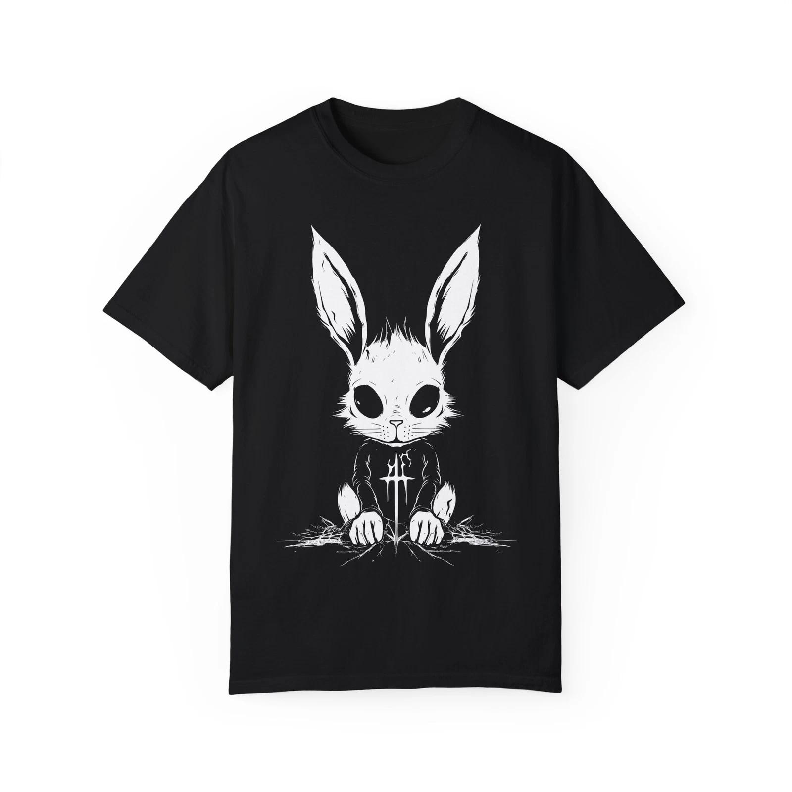 Gothic Black Metal Bunny | Weirdcore | Goth Cross Shirt Restock 2XL