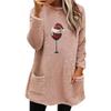 Women's Loose Long Sleeve Christmas Wine Glass Hat Print Fleece Hoodie