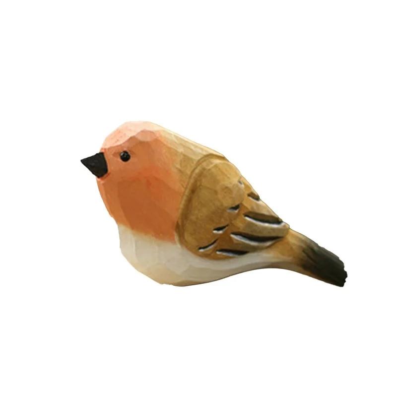 

Ручная резьба по дереву, фигурка птицы, маленькая милая статуэтка воробья, домашний декор, художественное украшение, миниатюрная модель птицы D