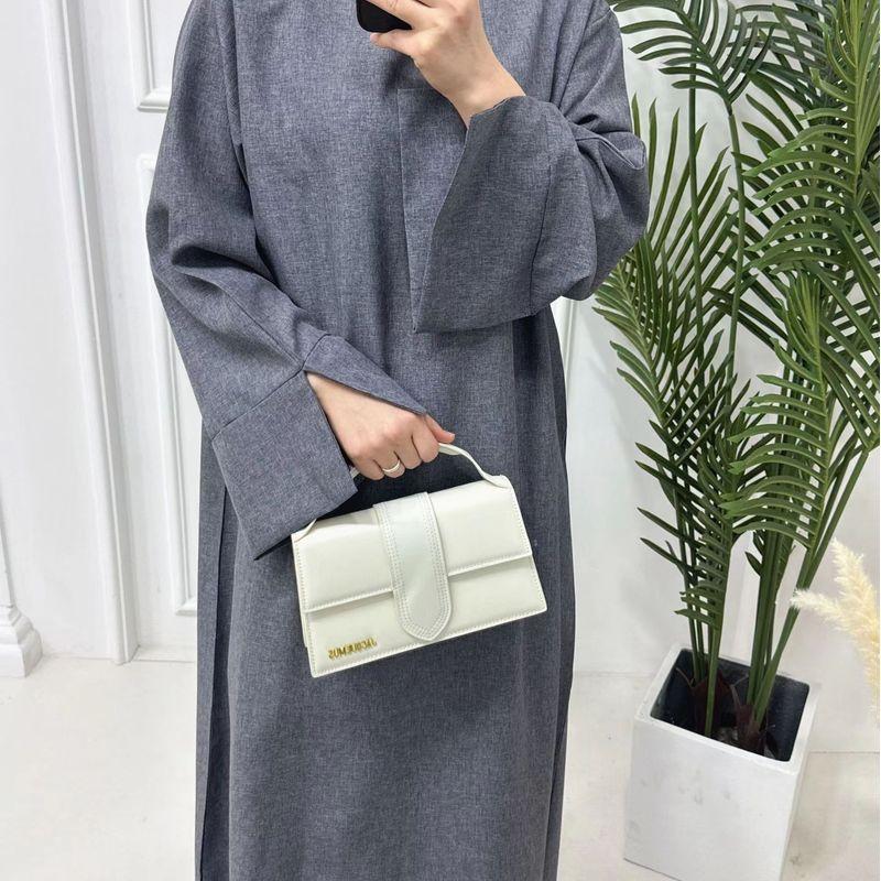 

New Arrival Middle East Crew Neck Pure Color Loose Silm Dress Solid Color Loose Fitting Dres Dark gray S