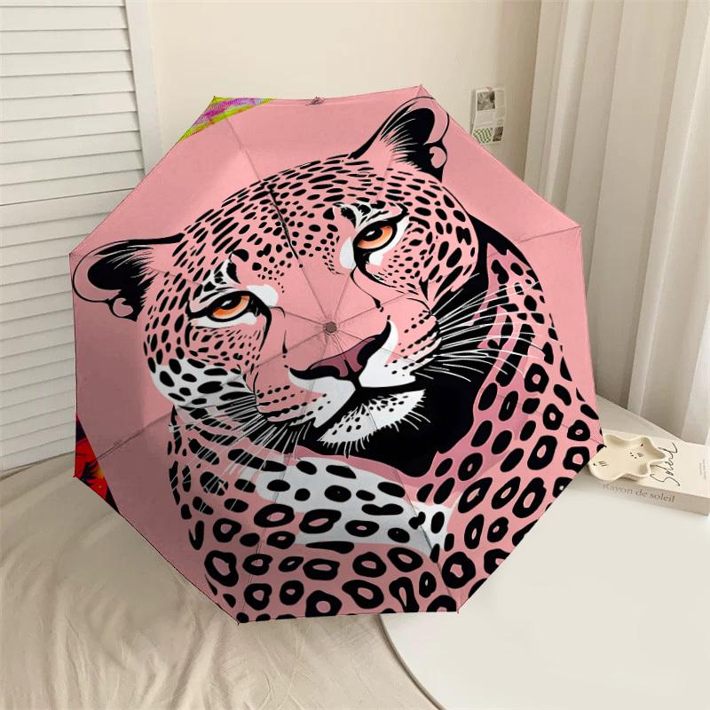

1pc Leopard Print Automatic Open/Close Umbrella Compact Folding Umbrella with 8-Rib Shaft for Women/Men, Elegant Birthday1174S