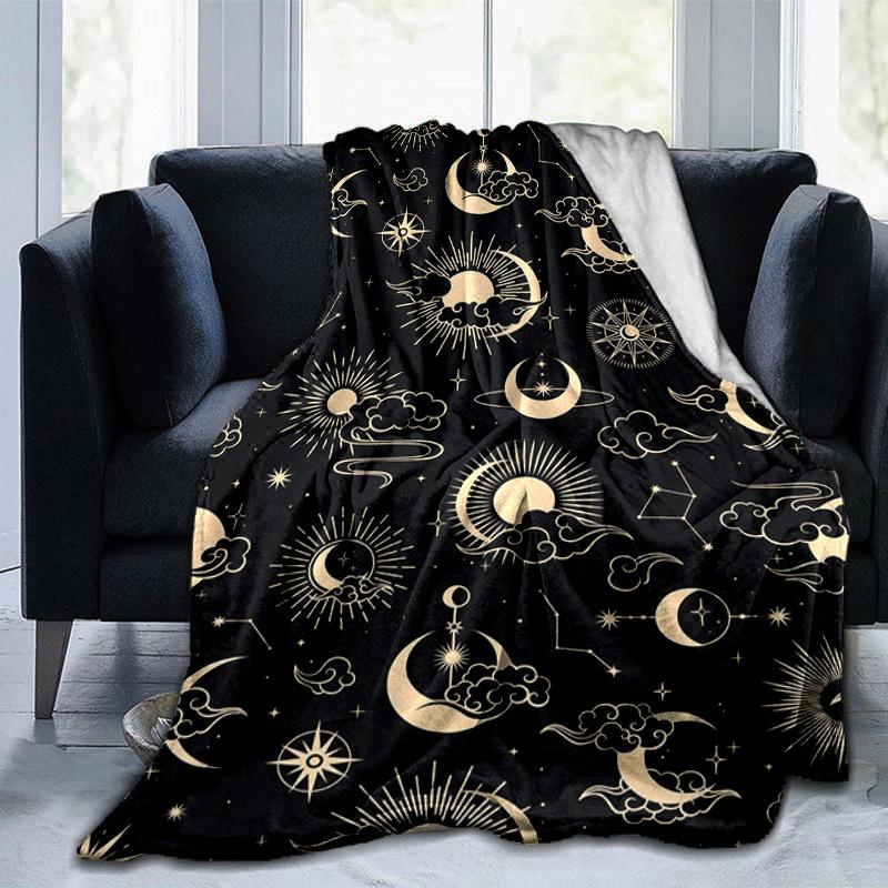 1pc Moon Printing Lightweight Flannel Blanket, Comfortable and Warm Blanket, for Camping Sofa Bed and Couch Office, Suitable for Gift Blanket
