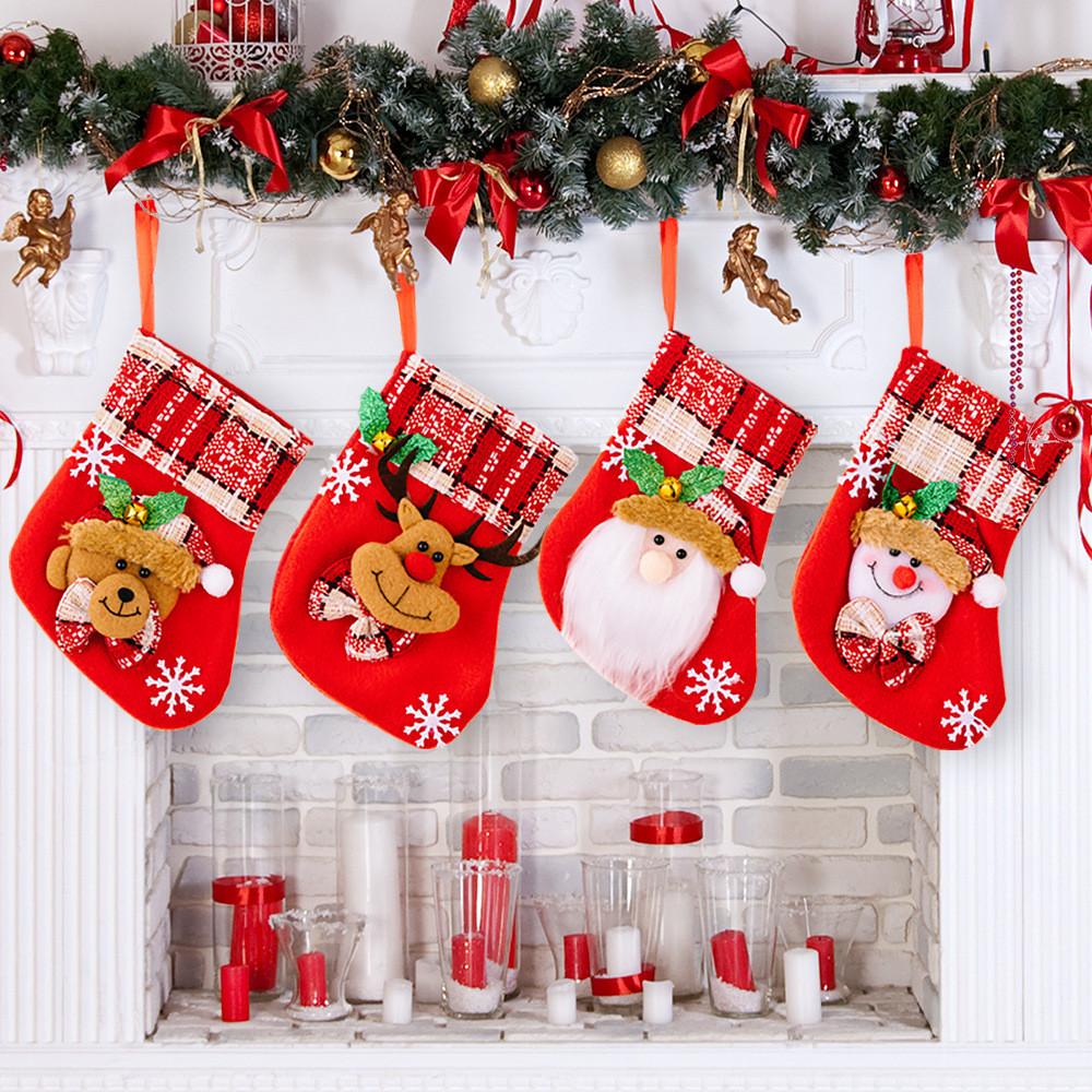 Trimmed Plaid Festive Mini Christmas Stocking With Bell For Joyful Holiday Decor