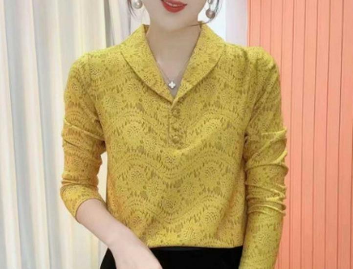 

2025 Stylish Plus Velvet Slimming Long-Sleeve T-Shirt: Age-Reducing, Versatile Printed Base Layer for Middle-Aged and Elderly 5XL (140-150 jin) жёлтый
