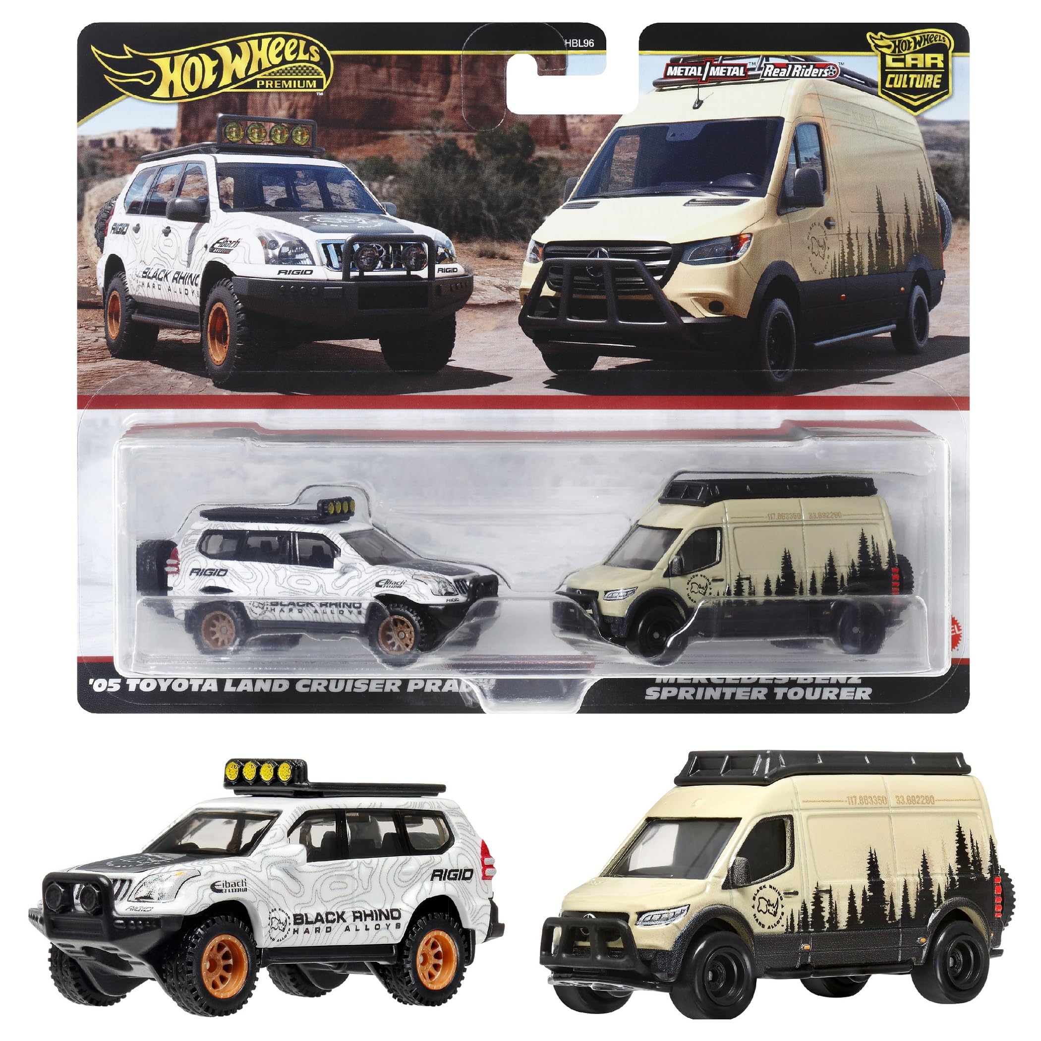 

Hot Wheels Premium 2-Pack Mercedes-Benz Sprinter Tourer / 05 Toyota Land Cruiser Prado [Diecast Car] [Ages 3 and Up] HRR76