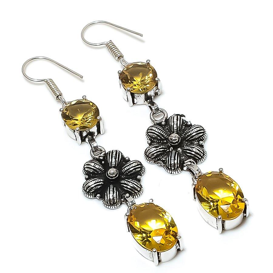 Natural Citrine Gemstone Handmade 925 Sterling Silver Jewelry Earring 2.76" P2g44