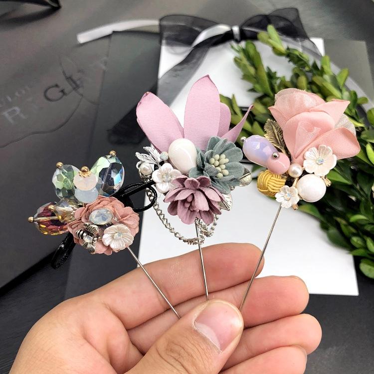 Korean handmade flower crystal brooch, fashionable femininity versatile fringed corsage coat pin accessories