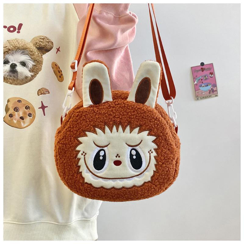 2025 New Popular Bubble Mart Oblique Span Bag Large Capacity Soft Touch Short Plush Children Shoulder Bags Ugly Cute Cartoon Kid Storage Crossbody Bag