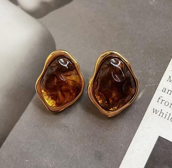 Винтажные коричневые квадратные серьги-пусеты - Ретро, Роскошный стиль с легким шиком