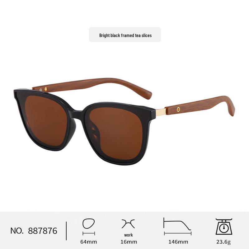 Stylish Large Frame Retro Sunglasses, UV Protection, Polarized Wood Grain Design for Men & Women, Slimming Effect for Broader Faces.