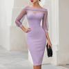 Elegant Sheer Mesh Off-Shoulder Bodycon Midi Dress Office Work Casual Party 2026