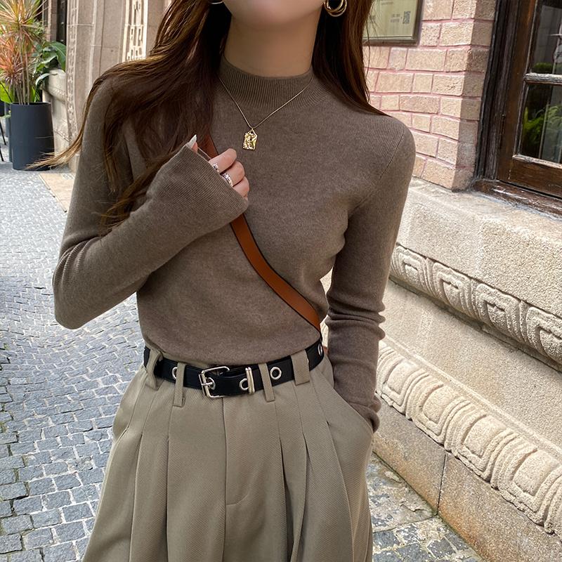 Fashion Casual Semi-turtleneck Knitted Sweater Women's Autumn and Winter Bottoming Shirt New Elegant Casual Simple Slim Fit Solid Long Sleeved Top