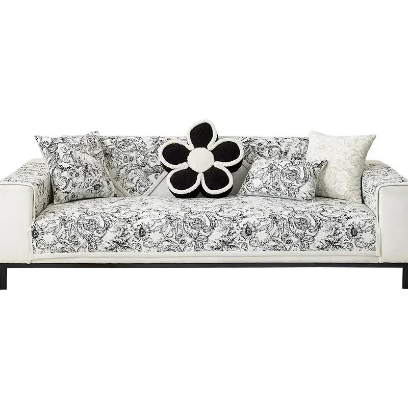 Four Seasons Abstract Painting Chenille Sofa Mat Anti Slip New Vintage Sofa Cover Messy Floral Seat Cushions Slipcover covers