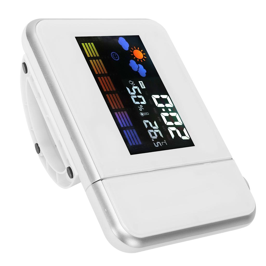 Innenprojektion LED Uhr Thermometer Hygrometer Wettervorhersage Schlummerfunktion Ewiger KalenderWeiß