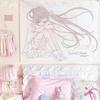 Soft Pink Anime Ballerina Girl Tapestry Minimalist Sketch Print Wall Hanging for Pastel Aesthetic Room Decor