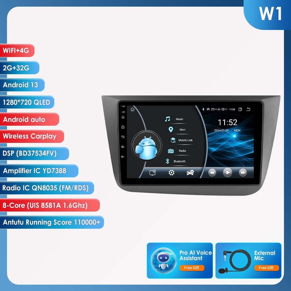 Hizpo 4G AI Stemme Trådløs CarPlay Android 13 Bilradio for Seat Altea 2004 - 2015 Toledo 3 Bil Multimediespiller intelligent RDS GPS 2 Din Autoradio