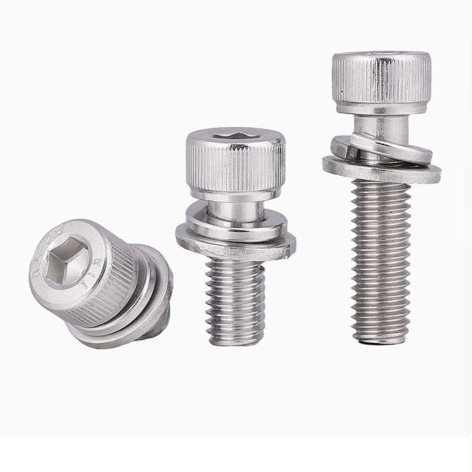 LINK CNC M3 304 Stainless Steel Hex Socket Screw Set with Flat and Spring Washers