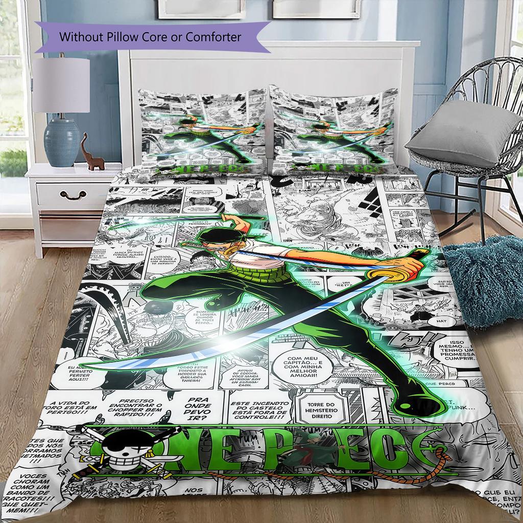 Roronoa Zoro Pattern Bedding Quilt Set Quilt Cover Pillowcase Home Birthday Gift(1 * Duvet Cover + 2 * Pillowcase, Without Core)