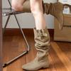 Retro Stacking Boots Women's 2025 New French Slim Tall Boots Thick Heel Suede Khaki Boots