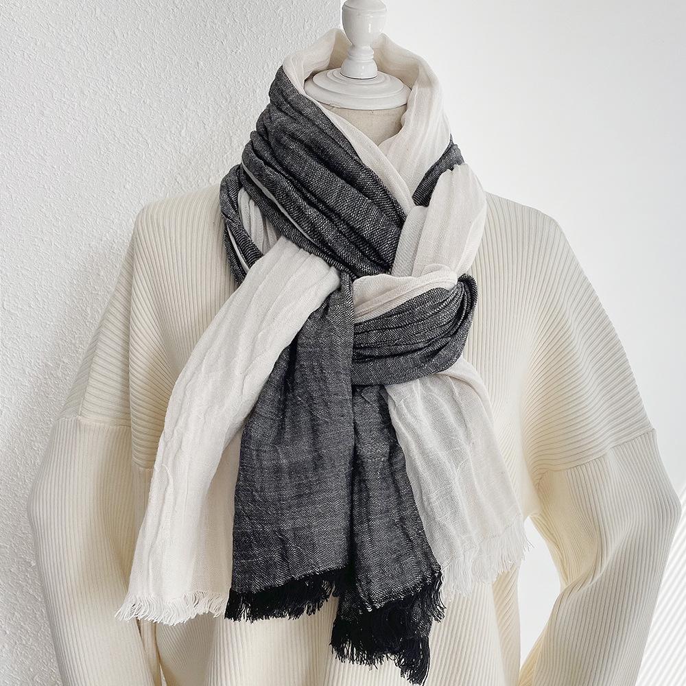Autumn/Winter Cotton-Linen Color Block Scarf: Korean-Style Shawl for Women & Men