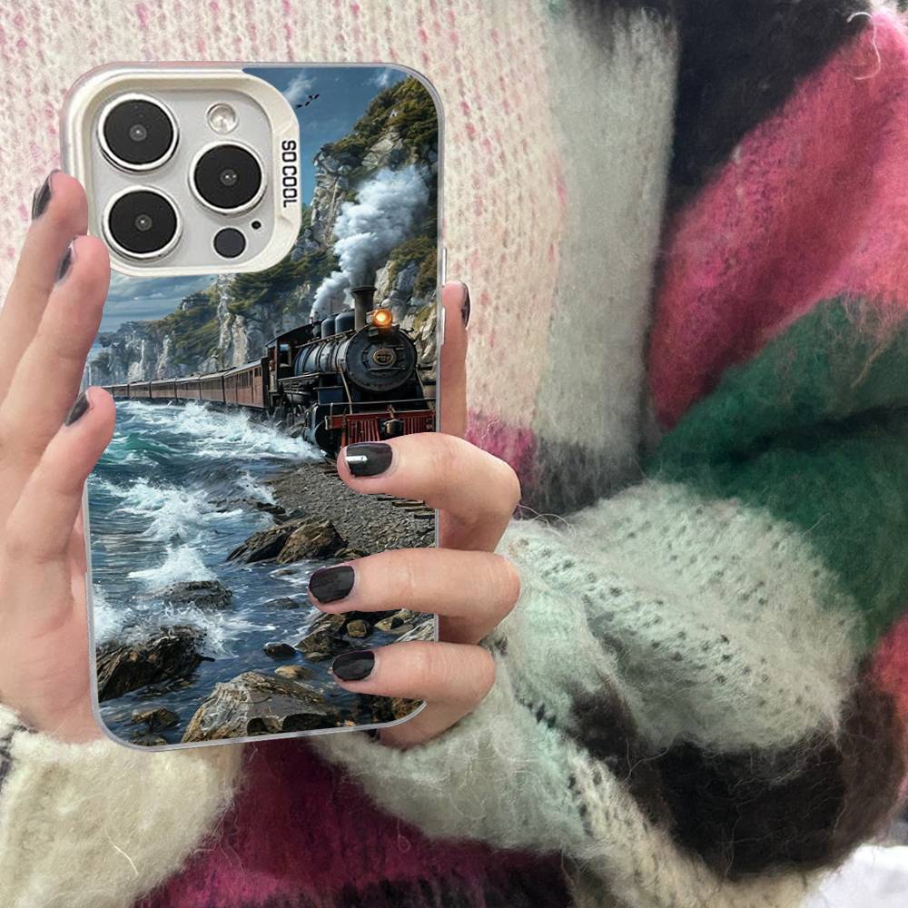 Train Railway Travel Colorful Silver Cover Phone Case For IPhone 17 16 Pro Max 15 Pro 14 Plus 11 12 13 X XS Max XR