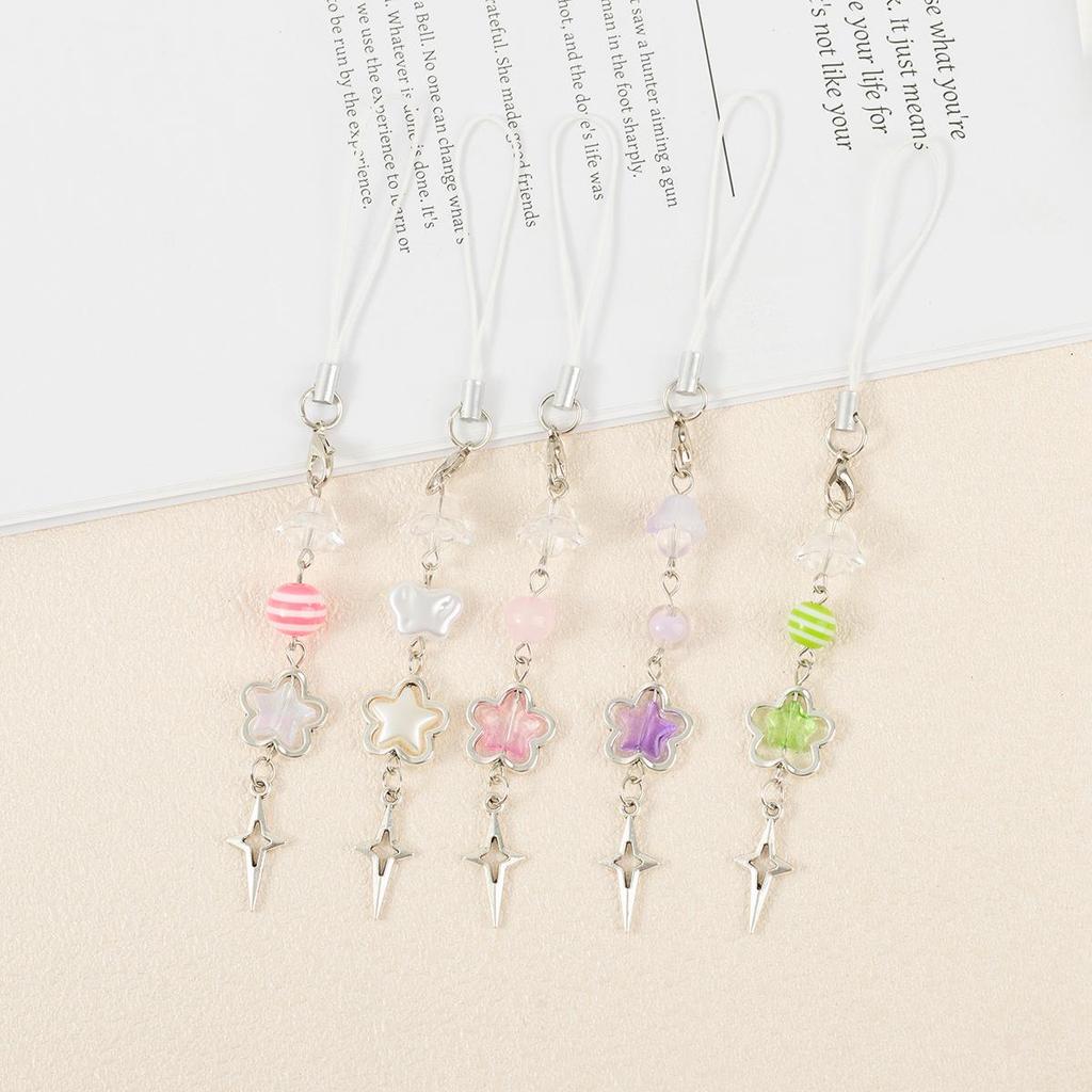 Japanese & Korean Sweet Translucent Beaded Flower Star Phone Charm Pendant USB Decoration