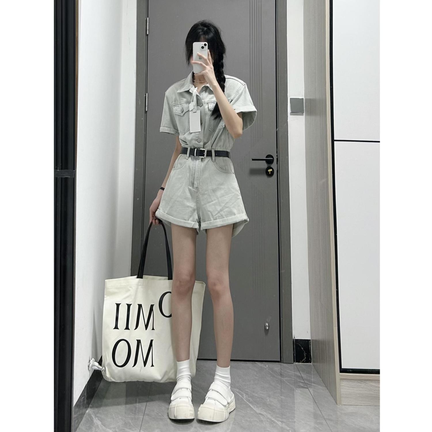 Stylish Summer Slim-Fit Denim Jumpsuit for Women S (85-100 lbs)