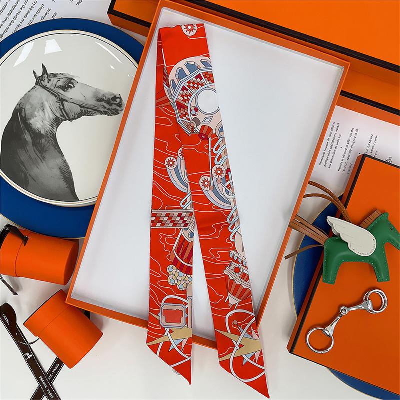Cachecol de Seda 100% de Alta Qualidade Marca de Luxo Mulheres Faixa de Cabeça Faixa de Cabelo Foulard Gravata Lenço de Pescoço Cachecóis Skinny Acessórios