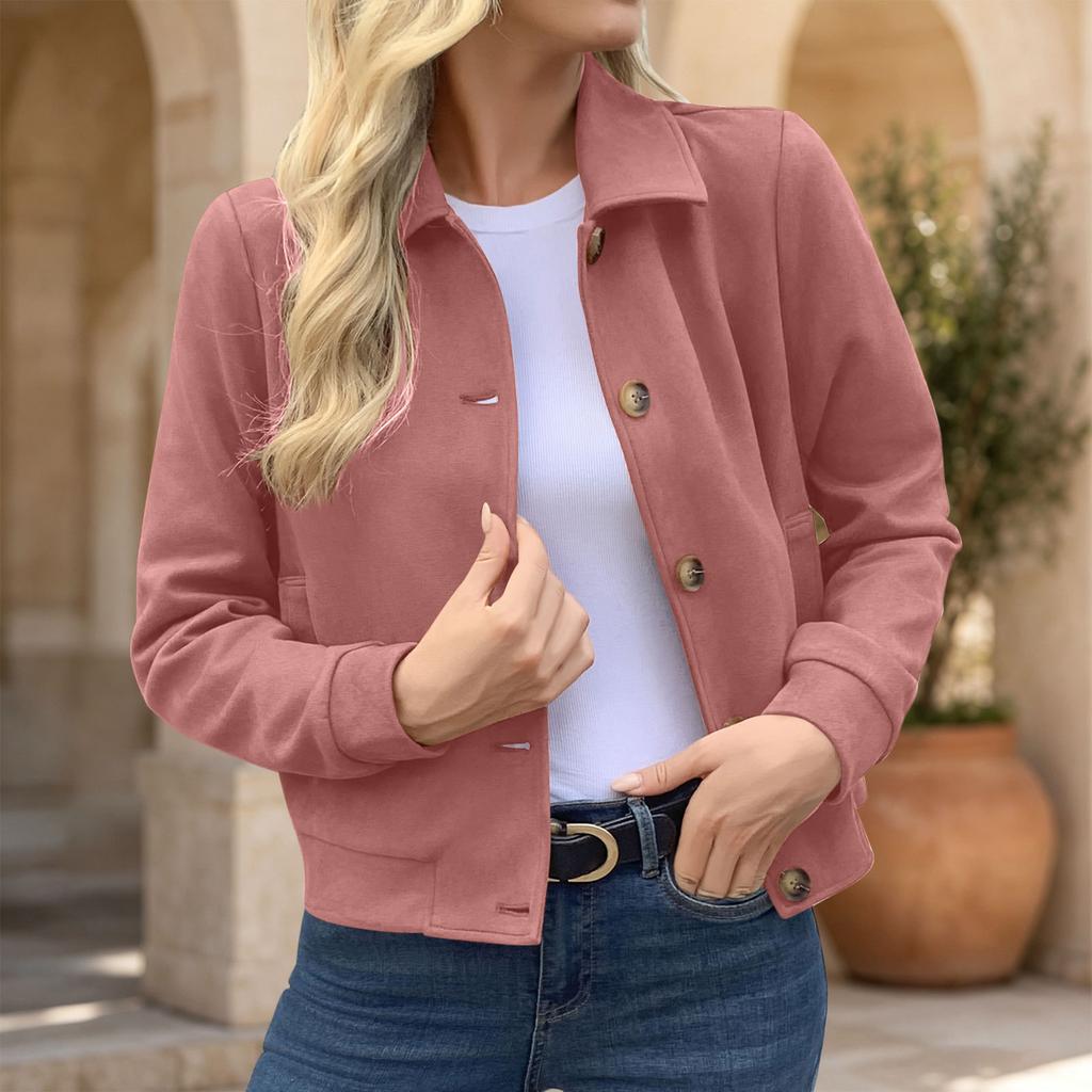 Women's Long Sleeve Jacket Zip Up Lapel Collar Casual Outerwear Coat