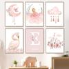 Pink Angel Girl Sun Moon Cloud Swan Castle Wall Art Nursery Canvas Painting Nordic Posters Prints Pictures Baby Kids Room Decor