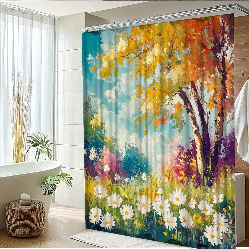 Herbstlicher Baum Duschvorhang - Wasserdicht, Schimmelresistent mit Buntem Landschaftsdesign für Gemütliche und Naturinspirierte Deko