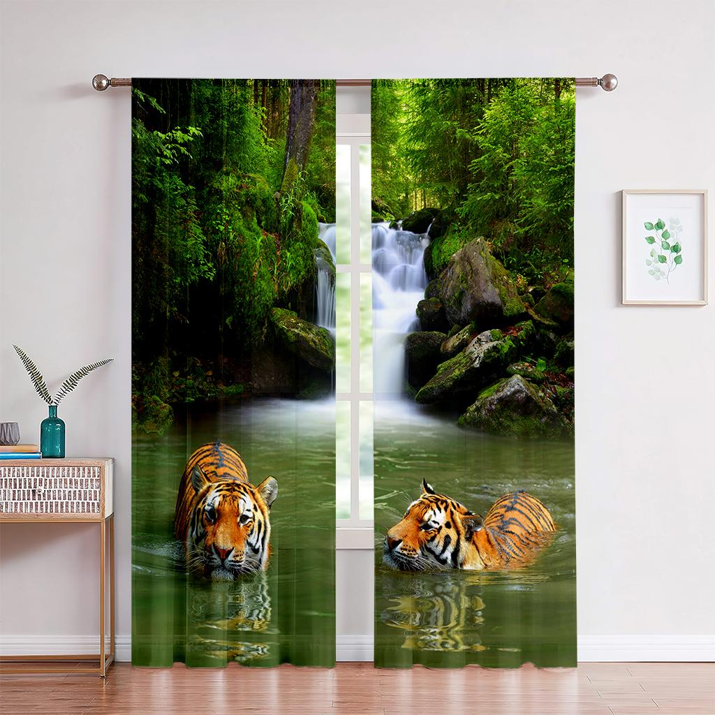 3D Animal Lion King Curtains, Children's Favorite Tiger Curtains, Bedroom Decor, 2 Panels, Home Decor