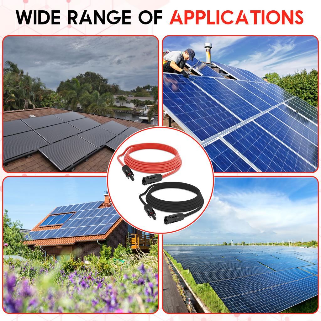 3M Solar Cable Solar Extension Cable AWG12/4mm with Double Ends Solar Connectors Waterproof for Home Boat RV Solar Panels
