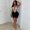 CY901108 European and American Women's Clothing Hot Diamond Mesh Stitching Velvet Hip-wrapped Short Sexy Dress