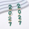 Zircon 2027 Digital Earrings Shiny Christmas Stud Earrings Elegant Happy New Year Earrings  Daily