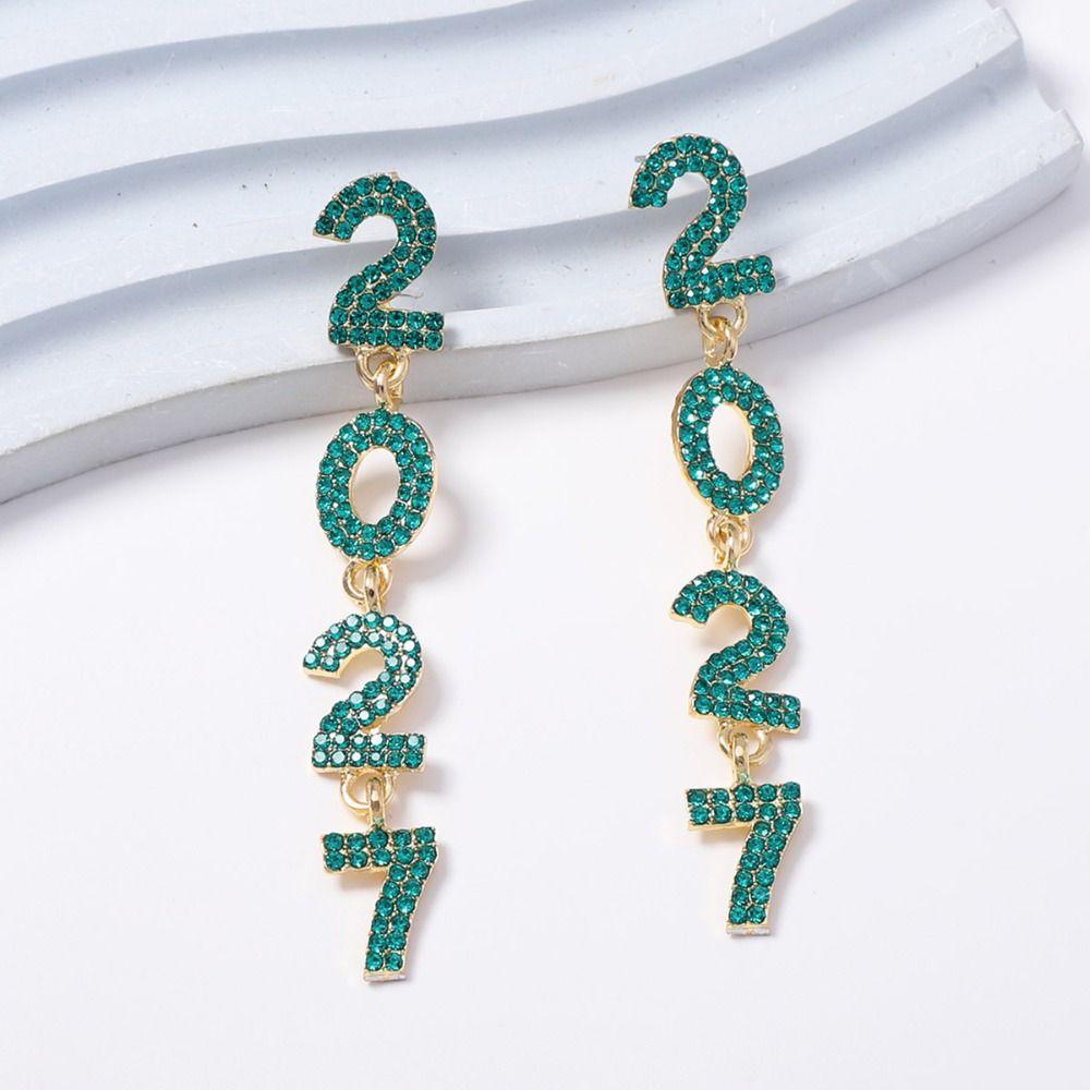 Zircon 2027 Digital Earrings Shiny Christmas Stud Earrings Elegant Happy New Year Earrings Daily