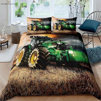 3 Pieces Cool Car Farm Tractor Print Quilt Cover Soft and Comfortable Duvet Cover Pillowcase Bedding Set Machine Washable
