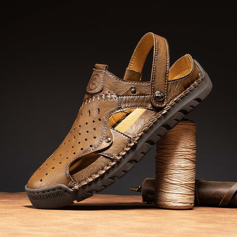 

Amazon summer popular large size handmade cowhide casual shoes breathable non-slip quick-drying outdoor beach sandals men s shoes 48 хакі