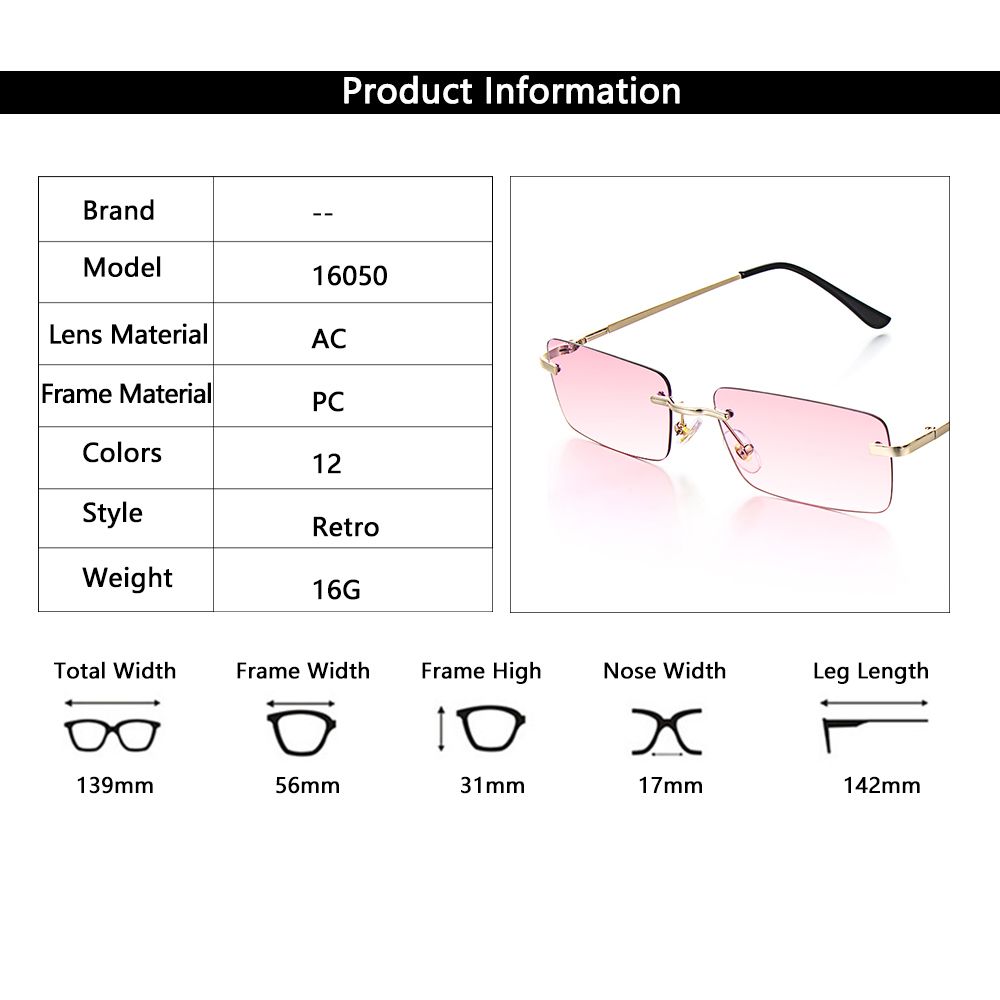 Unisex Rectangle Rimless Sun Glasses Small Frame Ocean Lens Gradient Glasses Luxury Design Women Vintage Sunglasses Eyeglasses