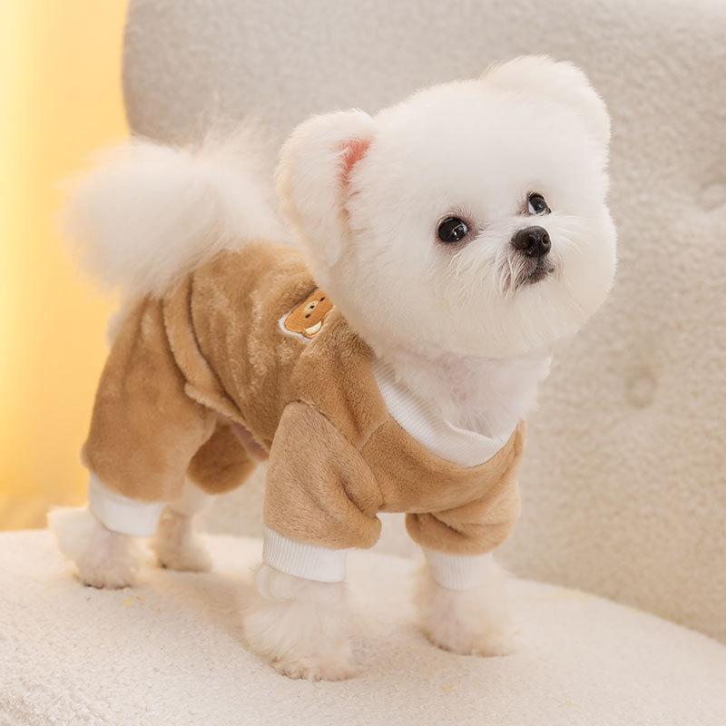Dog Clothes Flannel Autumn and Winter Warm Traction Four-legged Fleece Jacket Teddy Bear Small Dog Pet Clothing