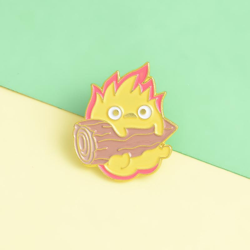 Flame Charming Cartoon Log Shaped Brooch Vibrant Enamel Pin For Unique Style Decoration